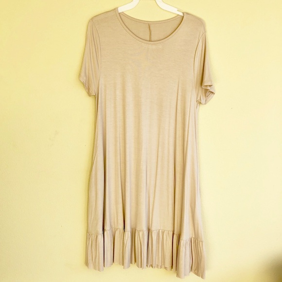 BEIGE ruffle hem swing mini dress w/pockets NWT - Picture 5 of 8